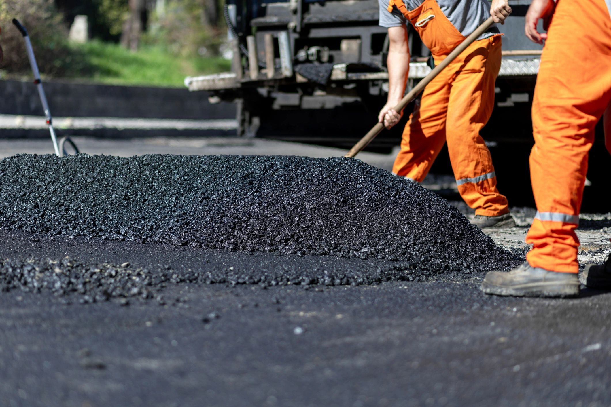 asphalt paving roadwork crew